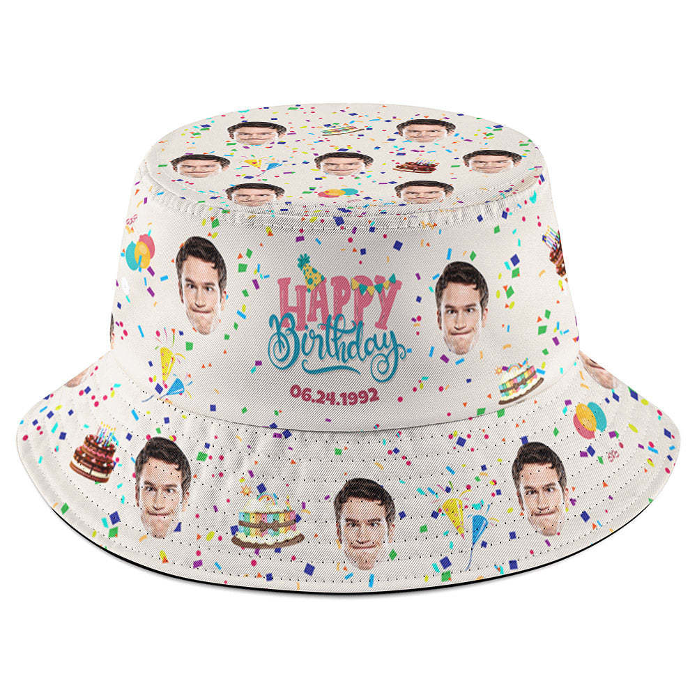 Custom Face Bucket Hat Fisherman Hat Summer Wide Brim Hat Birthday Gift for Family Friends - makephotopuzzleuk