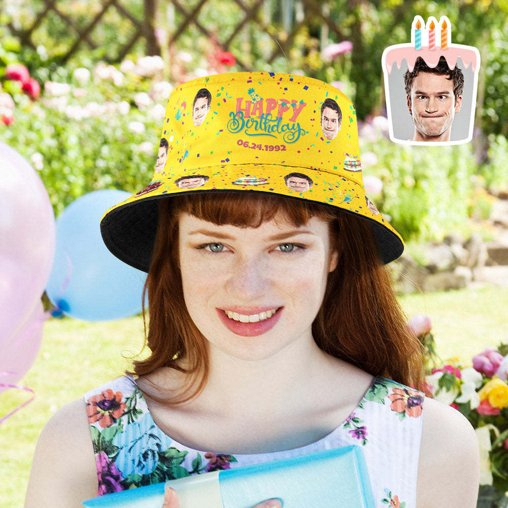 Custom Face Bucket Hat Fisherman Hat Summer Wide Brim Hat Birthday Gift for Family Friends - makephotopuzzleuk