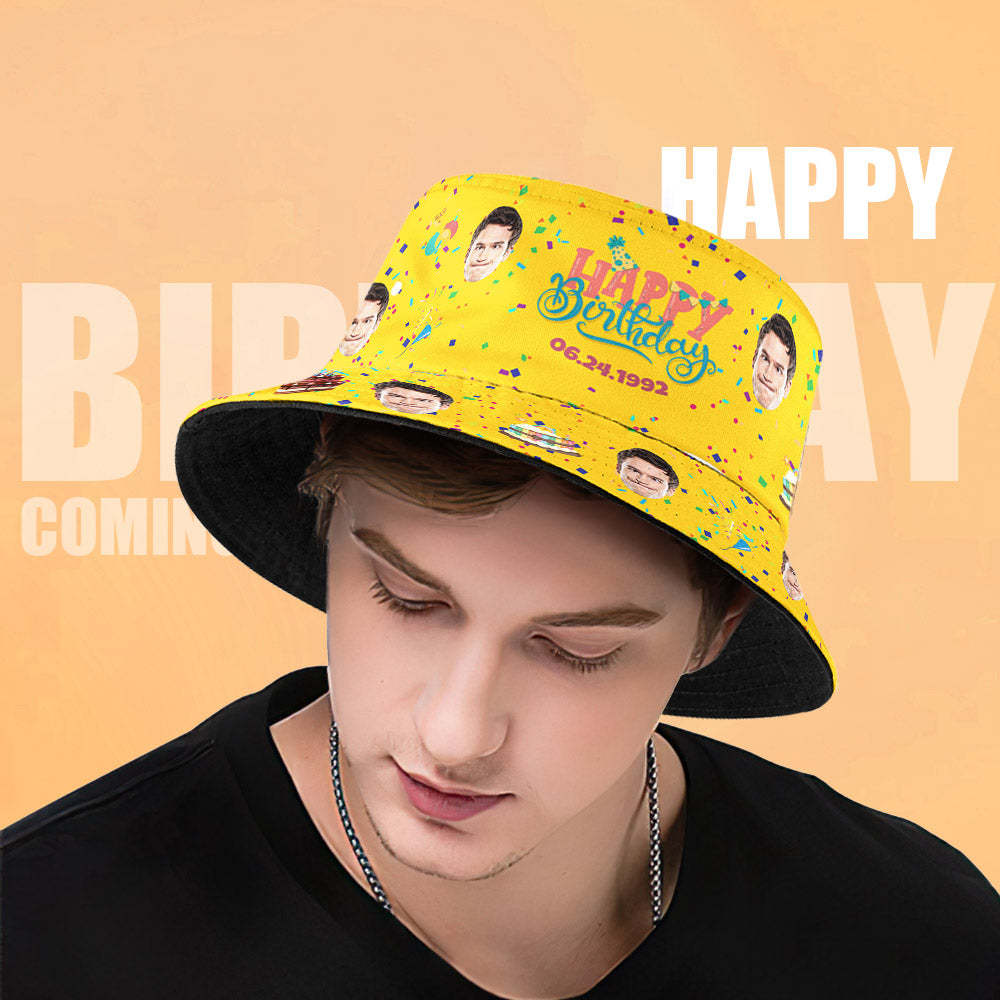 Custom Face Bucket Hat Fisherman Hat Summer Wide Brim Hat Birthday Gift for Family Friends - makephotopuzzleuk