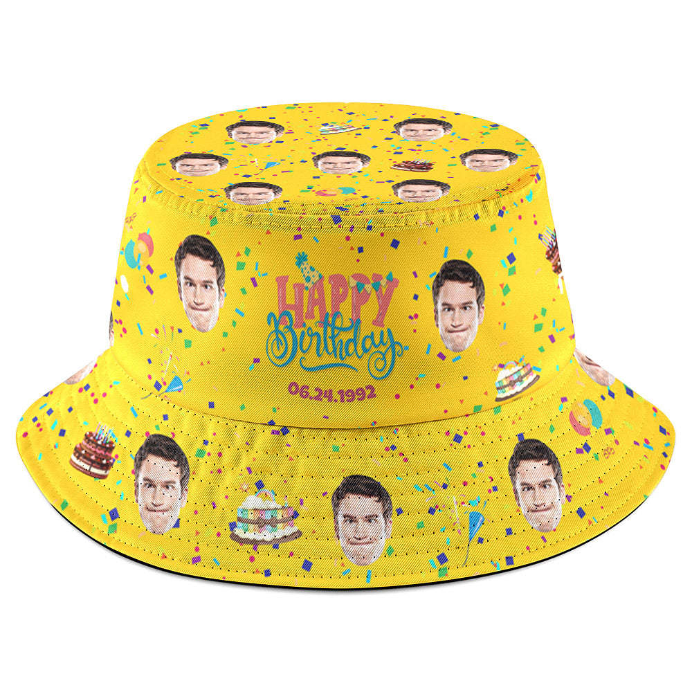 Custom Face Bucket Hat Fisherman Hat Summer Wide Brim Hat Birthday Gift for Family Friends - makephotopuzzleuk