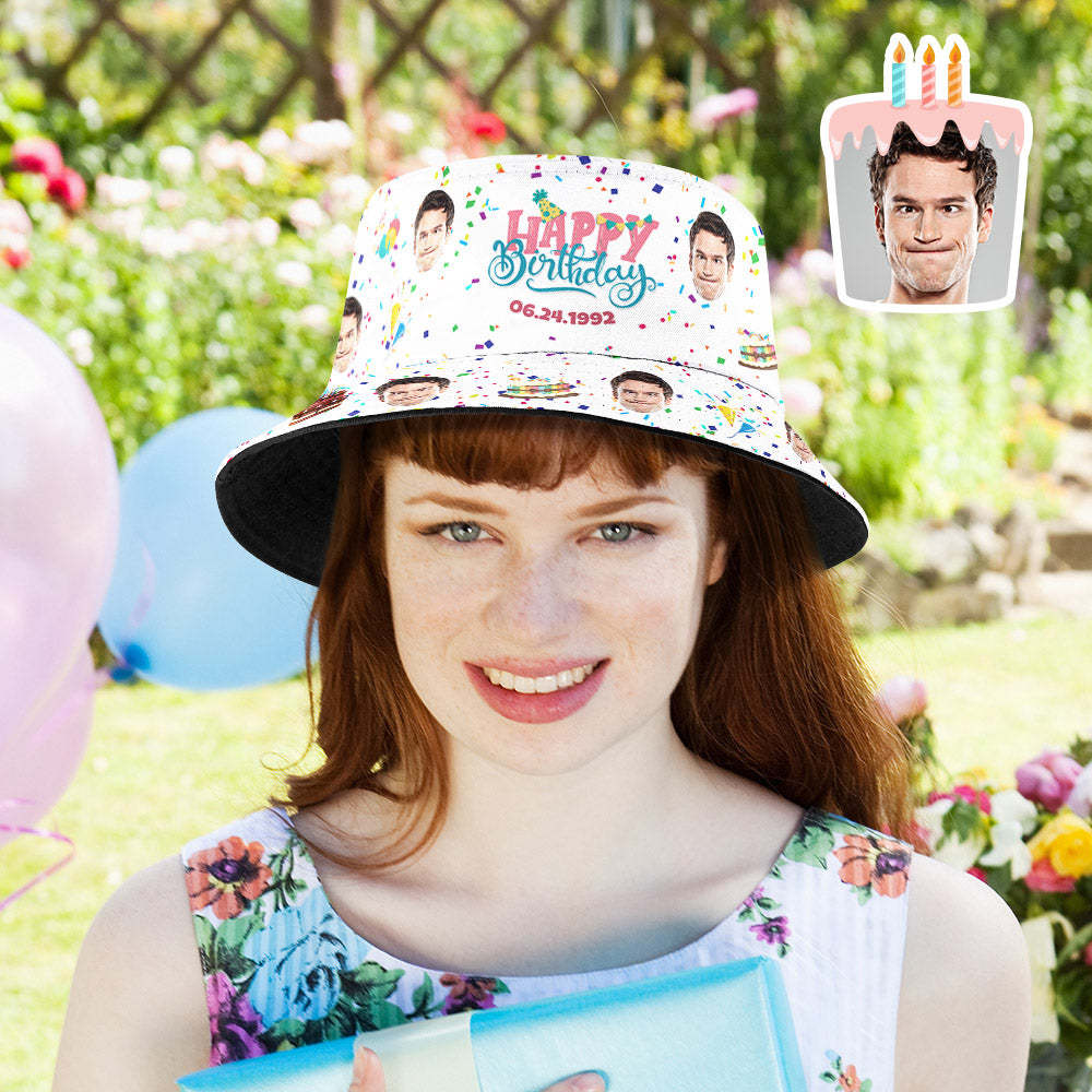 Custom Face Bucket Hat Fisherman Hat Summer Wide Brim Hat Birthday Gift for Family Friends - makephotopuzzleuk