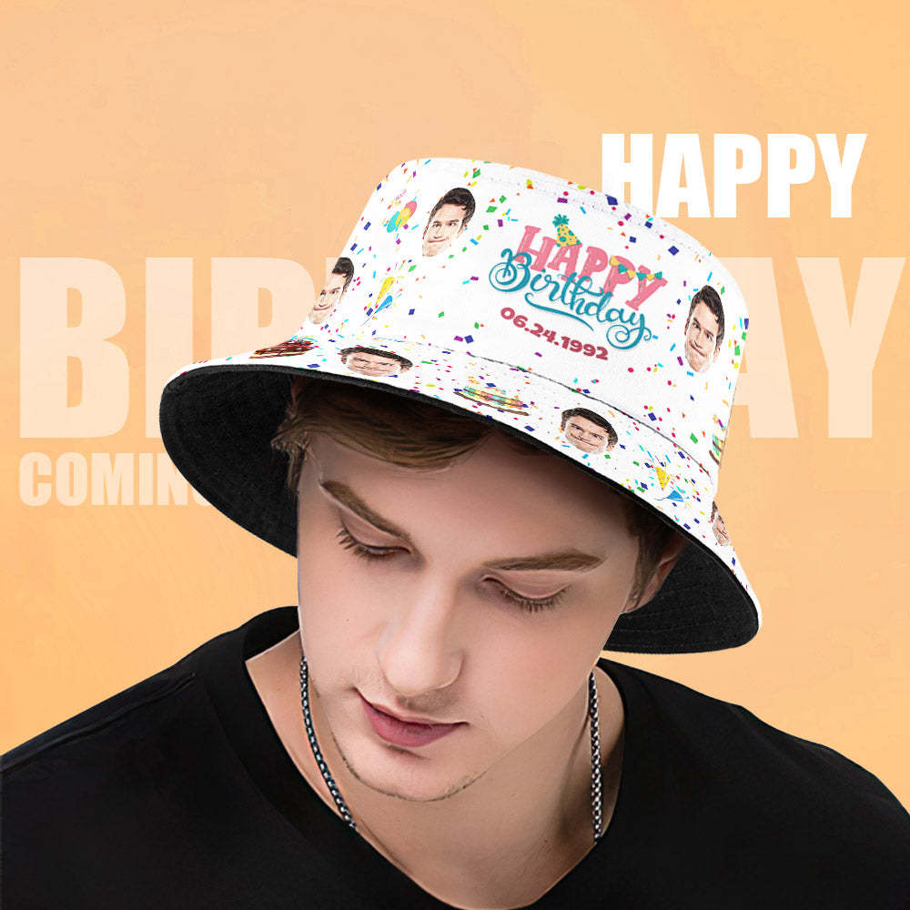 Custom Face Bucket Hat Fisherman Hat Summer Wide Brim Hat Birthday Gift for Family Friends - makephotopuzzleuk