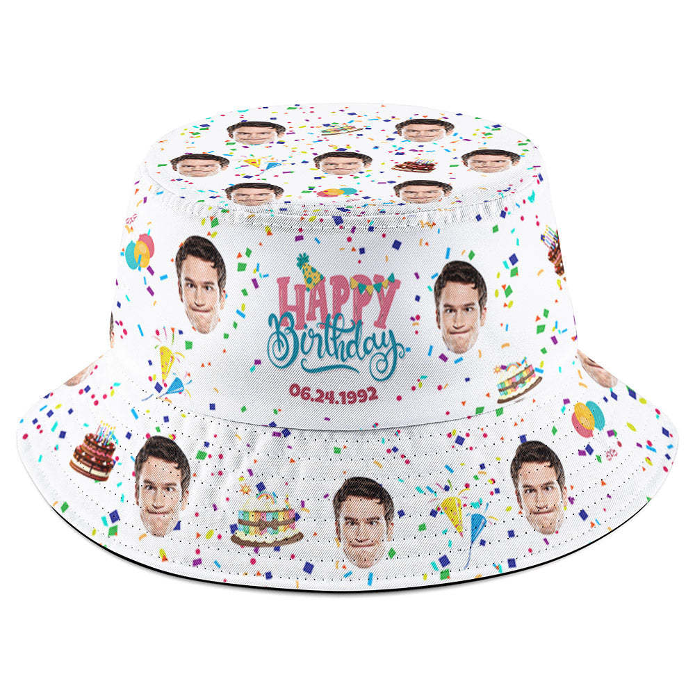 Custom Face Bucket Hat Fisherman Hat Summer Wide Brim Hat Birthday Gift for Family Friends - makephotopuzzleuk