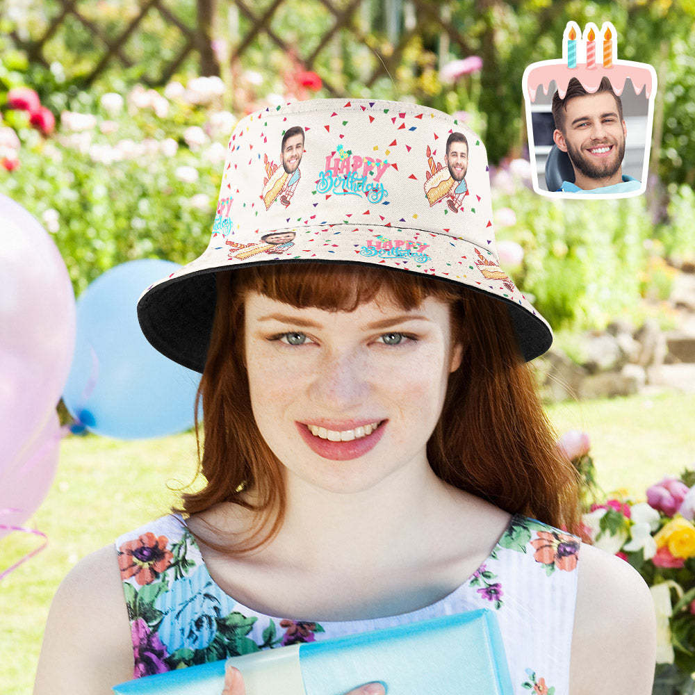 Personalized Face Bucket Hat Fisherman Hat Summer Wide Brim Hat Birthday Gift for Family Friends - makephotopuzzleuk