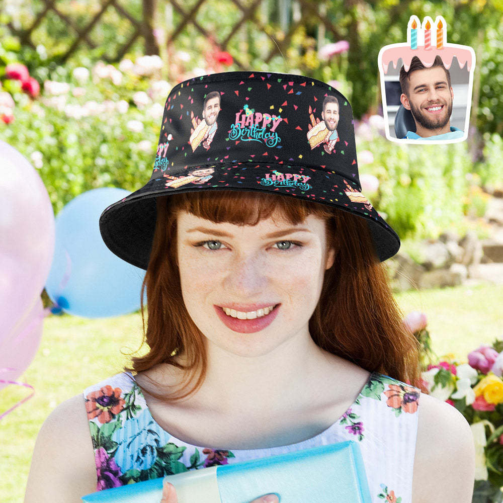 Personalized Face Bucket Hat Fisherman Hat Summer Wide Brim Hat Birthday Gift for Family Friends - makephotopuzzleuk