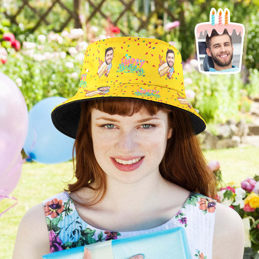 Personalized Face Bucket Hat Fisherman Hat Summer Wide Brim Hat Birthday Gift for Family Friends - makephotopuzzleuk