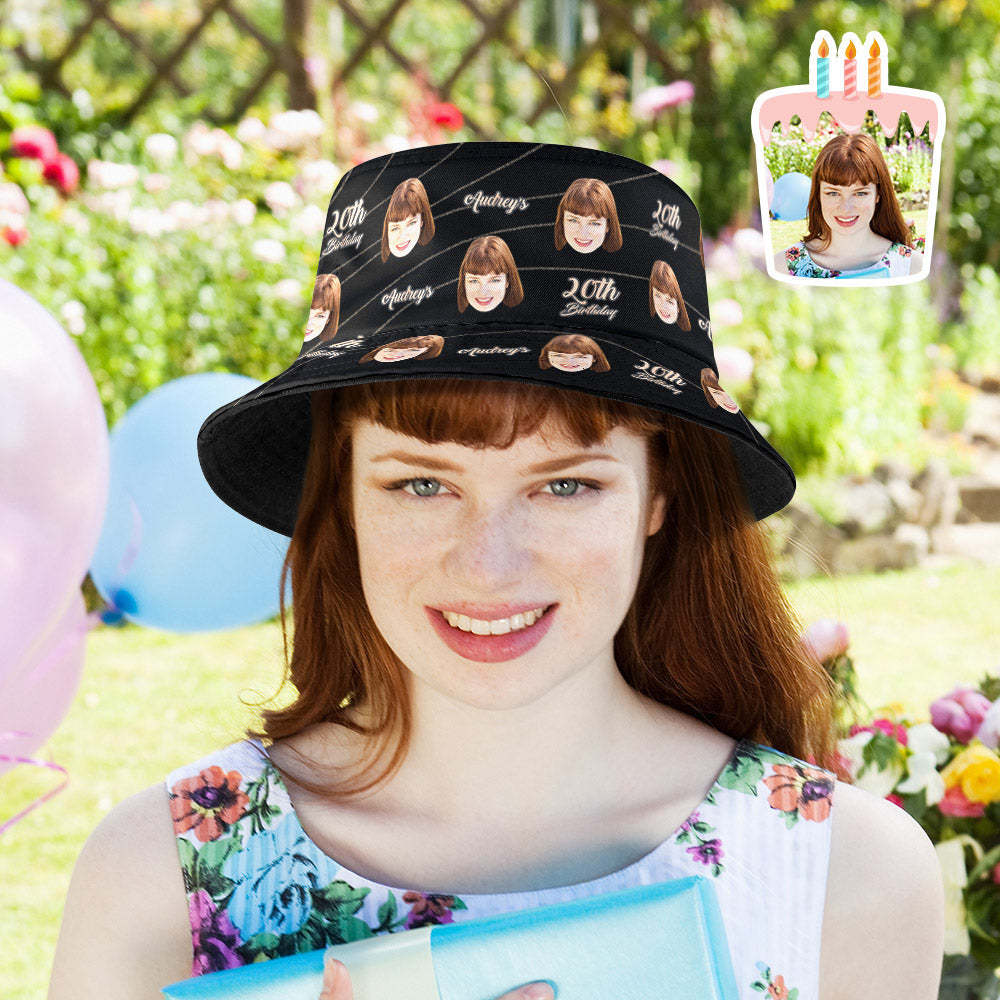 Custom Face Bucket Hat Birthday Gift Unisex Summer Fisherman Hat for Family Friends - makephotopuzzleuk