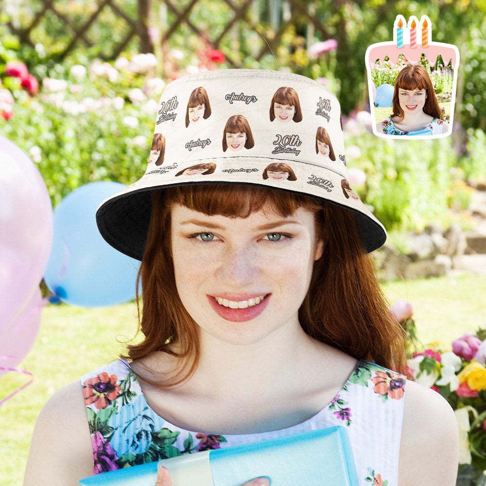 Custom Face Bucket Hat Birthday Gift Unisex Summer Fisherman Hat for Family Friends - makephotopuzzleuk