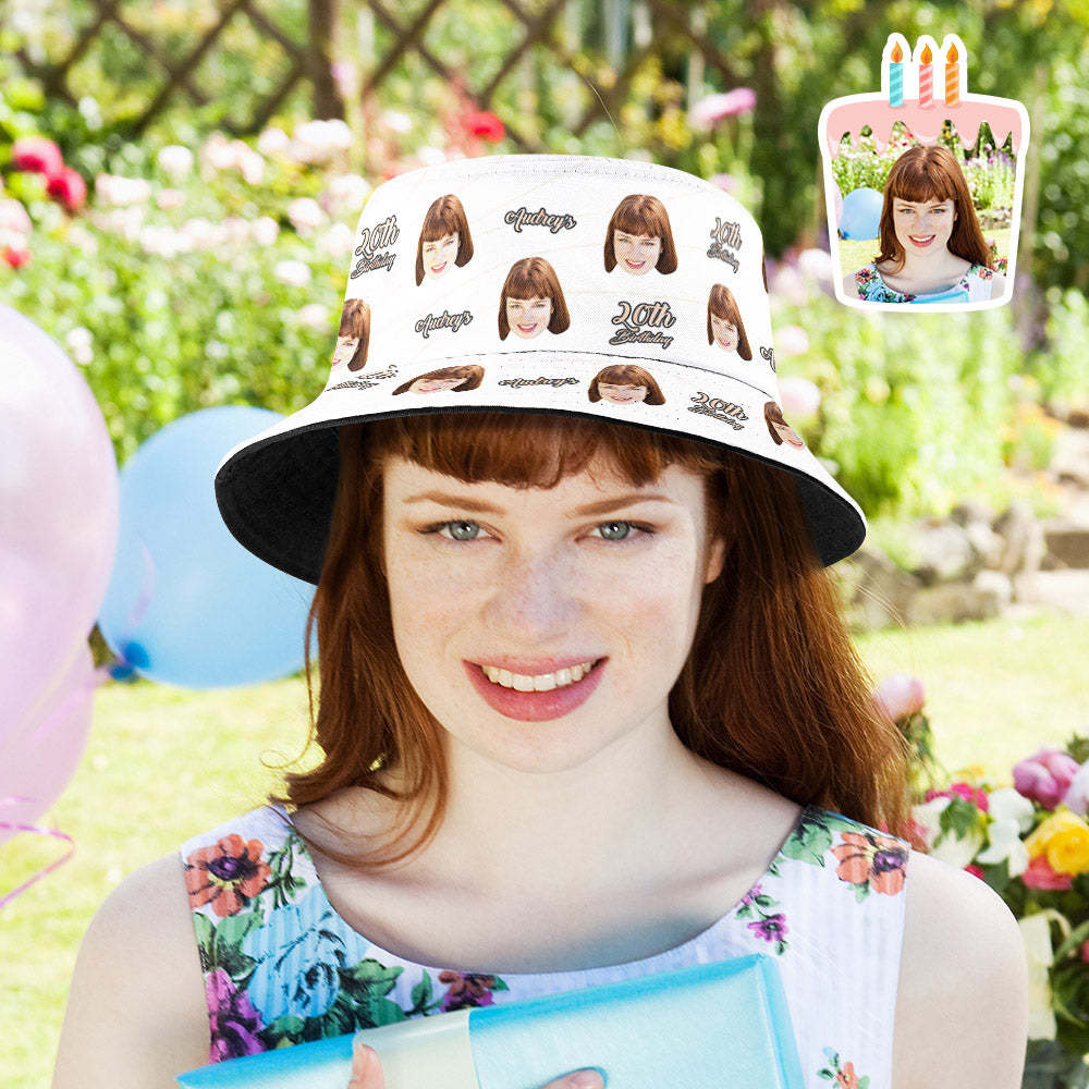 Custom Face Bucket Hat Birthday Gift Unisex Summer Fisherman Hat for Family Friends - makephotopuzzleuk
