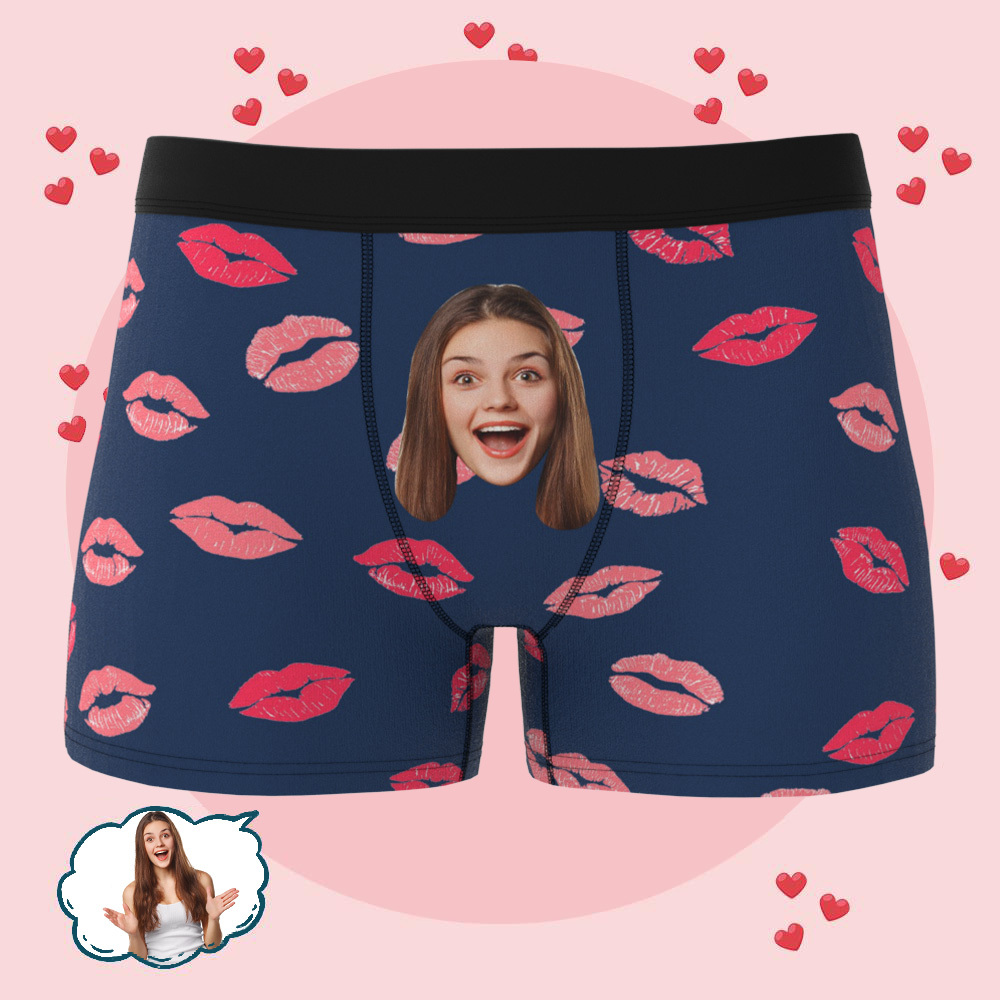 Custom Kiss Face Boxers Popular Boxer Shorts Men's Underwear Valentine's Day Gifts - mysiliconefoodbag