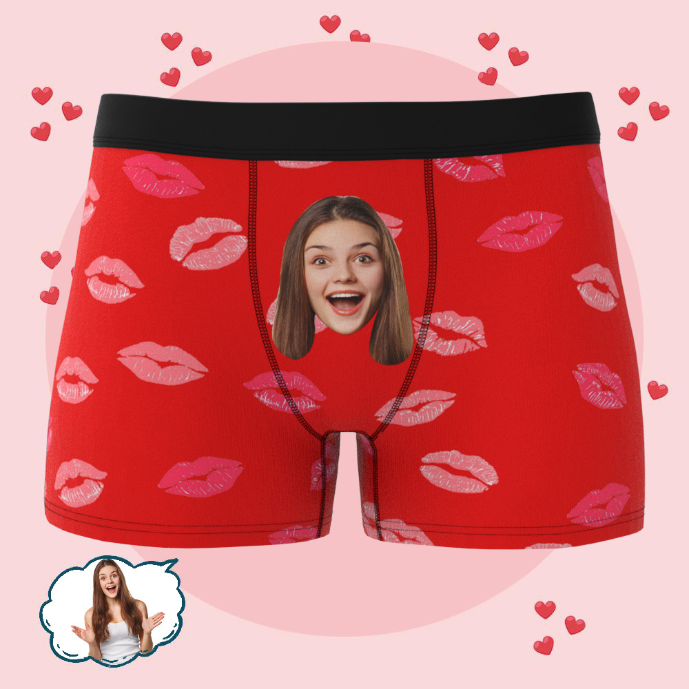 Custom Kiss Face Boxers Popular Boxer Shorts Men's Underwear Valentine's Day Gifts - mysiliconefoodbag
