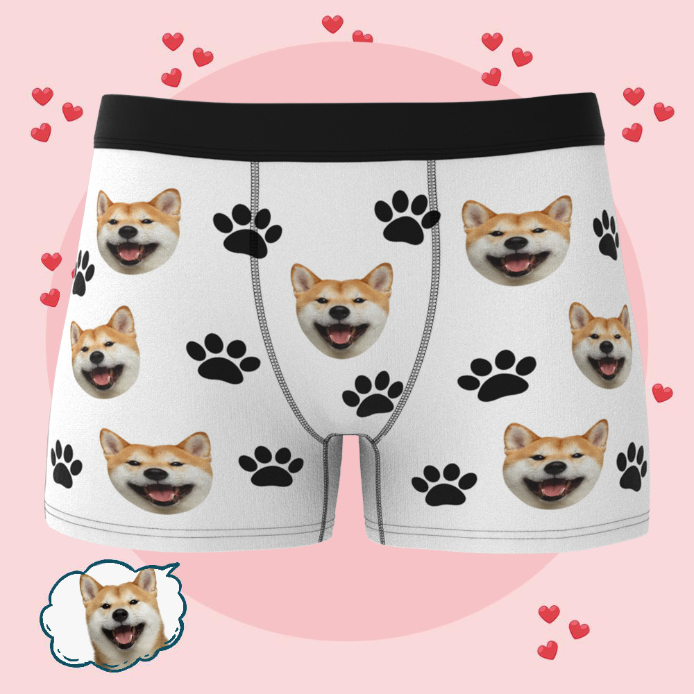 Personalized Pet Underwear Custom Dog Face Boxer Brief Paws Print Men's Underwear Best Valentine's Day Gift For Him - mysiliconefoodbag