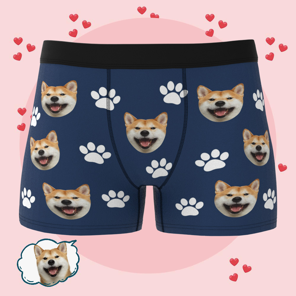 Personalized Pet Underwear Custom Dog Face Boxer Brief Paws Print Men's Underwear Best Valentine's Day Gift For Him - mysiliconefoodbag