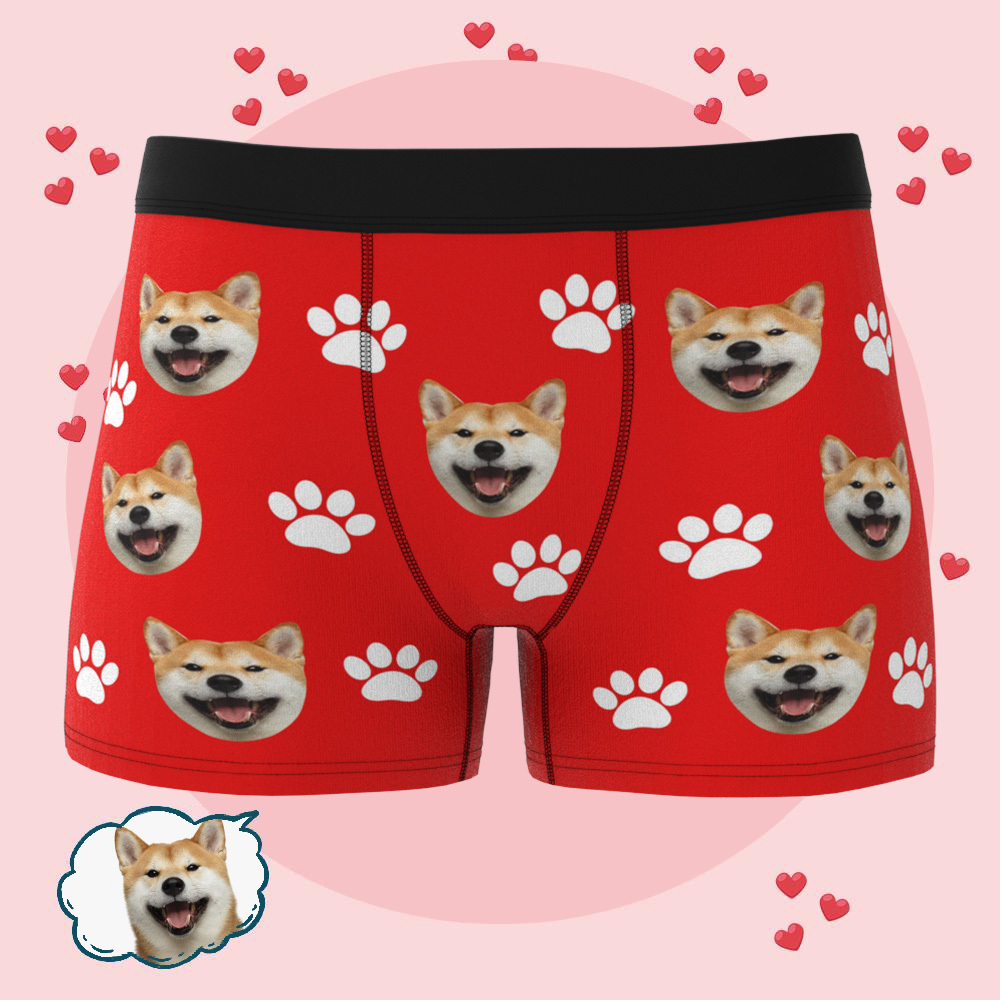 Personalized Pet Underwear Custom Dog Face Boxer Brief Paws Print Men's Underwear Best Valentine's Day Gift For Him - mysiliconefoodbag