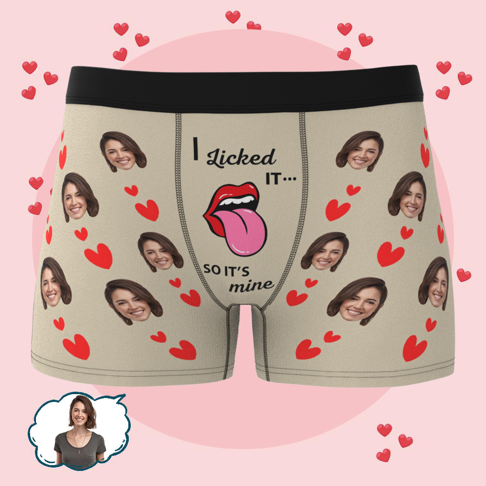 Custom Boxer Briefs with Face Underwear with Photo for Men Personalized I Licked It Boxer Valentines Day Gifts for Boyfriend Husband - mysiliconefoodbag