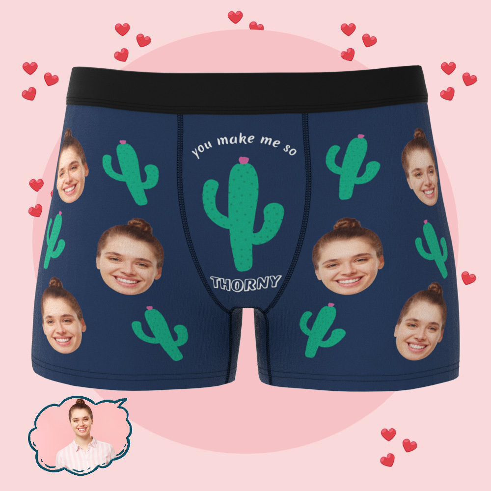 Custom Photo Boxers Men's Boxer With Her Faces Personalized Cactus Underwear for Men  Valentine's Day Gift - mysiliconefoodbag