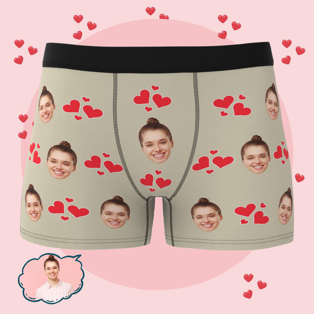 Custom Heart Face Boxers Popular Boxer Shorts Men's Underwear Valentine's Day Gifts - mysiliconefoodbag