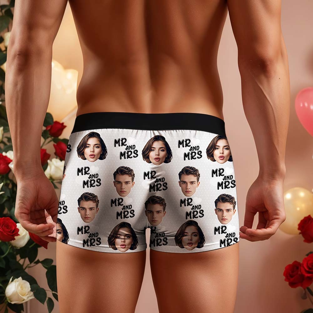 Custom Mr & Mrs Boxers Face Boxers Popular Boxer Shorts Men's Underwear Valentine's Day Gifts - mysiliconefoodbag