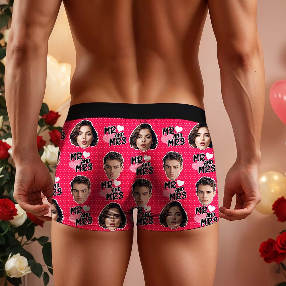 Custom Mr & Mrs Boxers Face Boxers Popular Boxer Shorts Men's Underwear Valentine's Day Gifts - mysiliconefoodbag