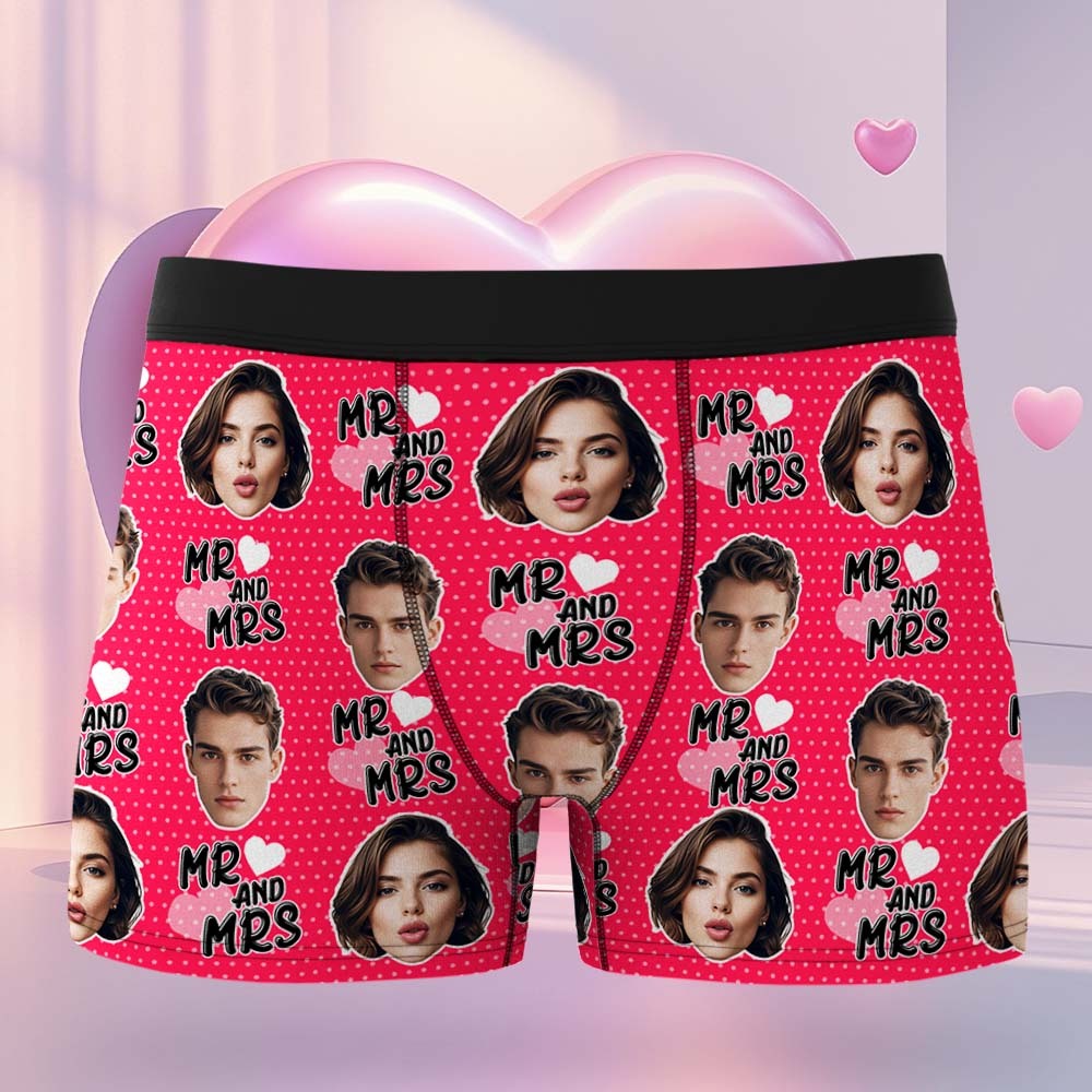 Custom Mr & Mrs Boxers Face Boxers Popular Boxer Shorts Men's Underwear Valentine's Day Gifts - mysiliconefoodbag