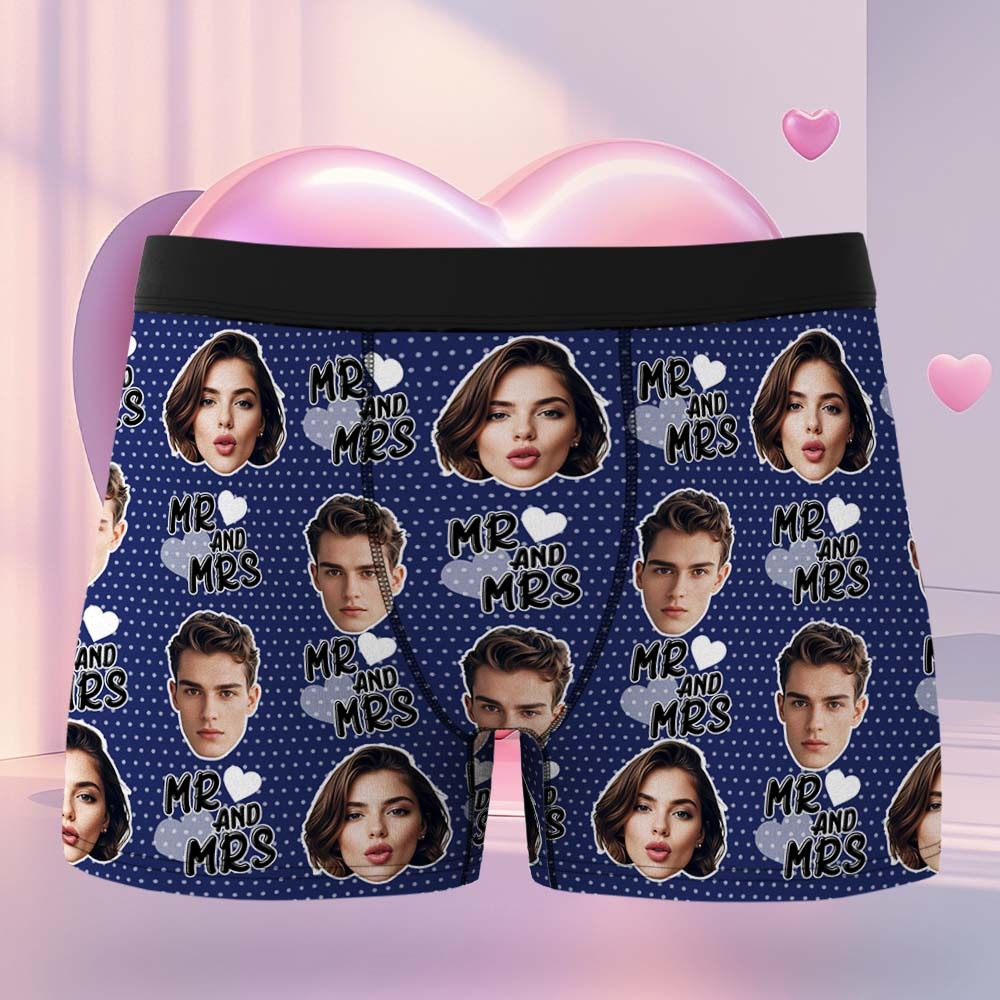 Custom Mr & Mrs Boxers Face Boxers Popular Boxer Shorts Men's Underwear Valentine's Day Gifts - mysiliconefoodbag