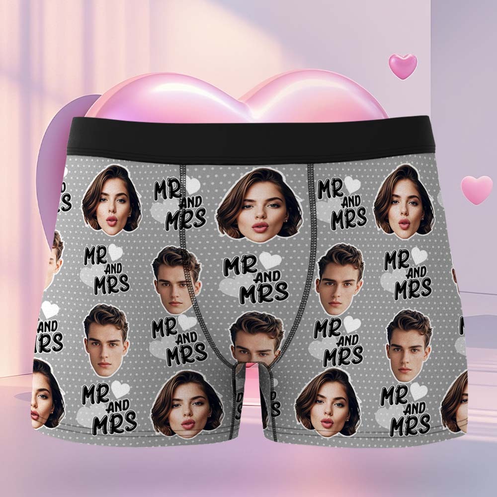 Custom Mr & Mrs Boxers Face Boxers Popular Boxer Shorts Men's Underwear Valentine's Day Gifts - mysiliconefoodbag