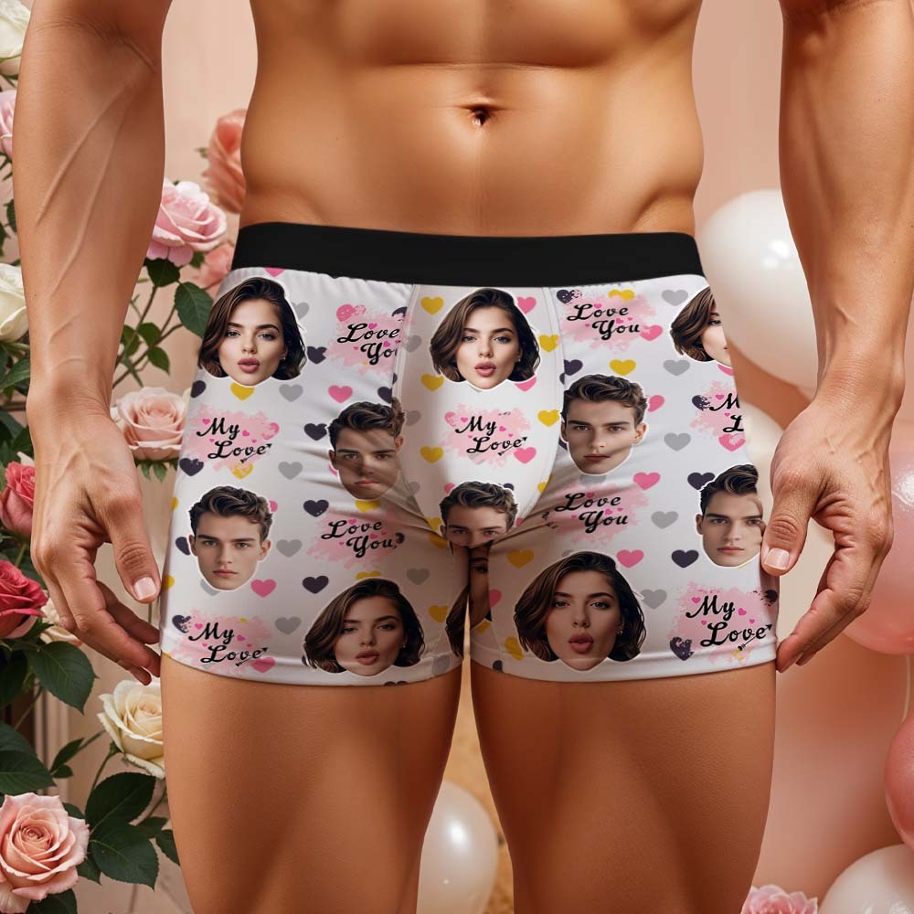 Custom Boxers Face Boxers Personalized Pink Love You Boxer Shorts Men's Underwear Valentine's Day Gifts - mysiliconefoodbag