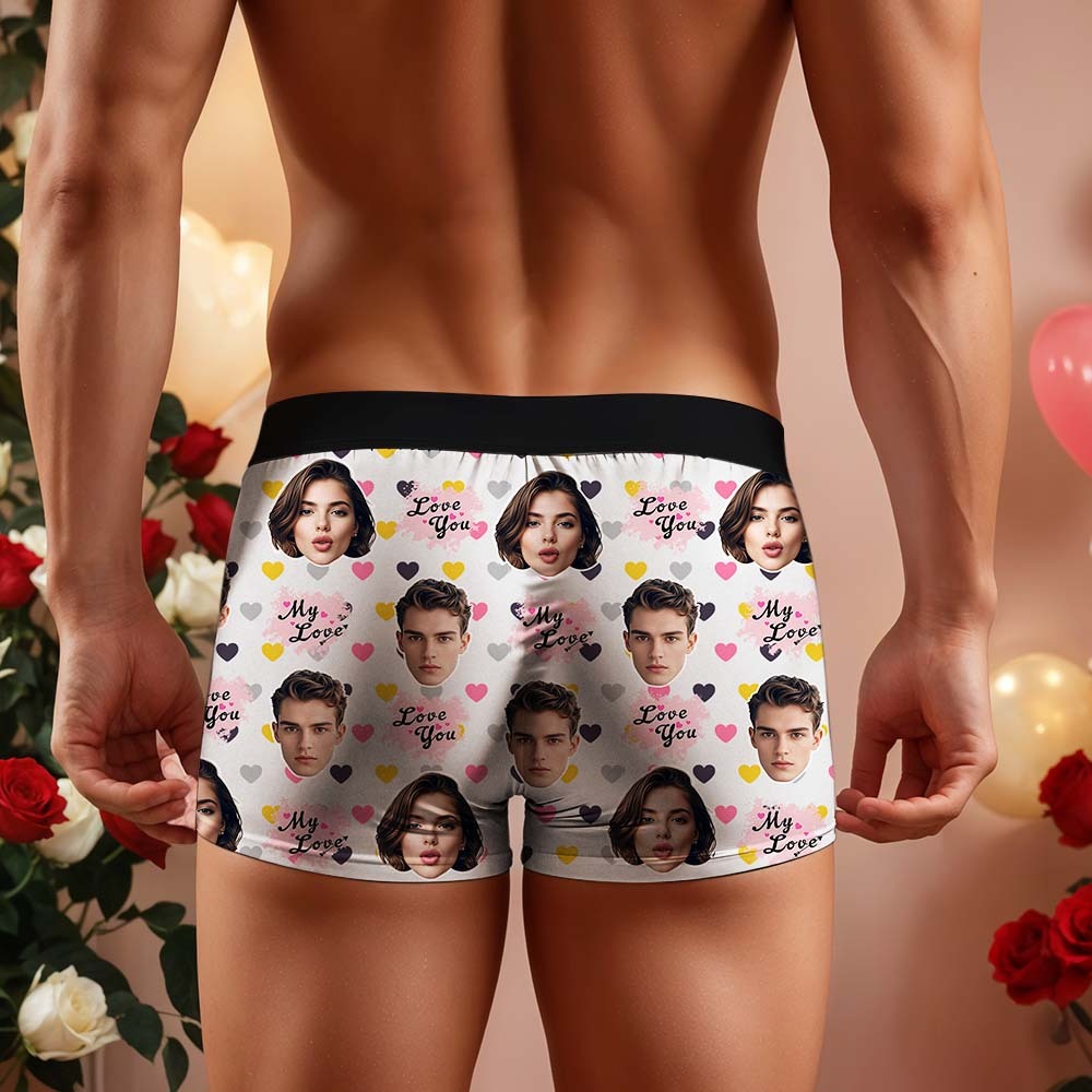 Custom Boxers Face Boxers Personalized Pink Love You Boxer Shorts Men's Underwear Valentine's Day Gifts - mysiliconefoodbag