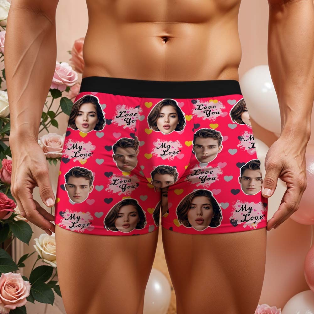 Custom Boxers Face Boxers Personalized Pink Love You Boxer Shorts Men's Underwear Valentine's Day Gifts - mysiliconefoodbag