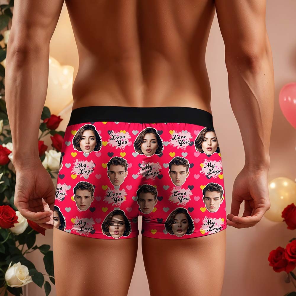 Custom Boxers Face Boxers Personalized Pink Love You Boxer Shorts Men's Underwear Valentine's Day Gifts - mysiliconefoodbag