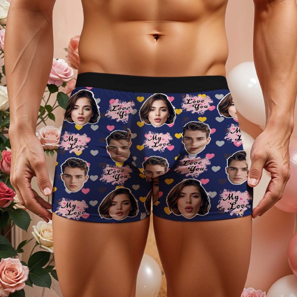 Custom Boxers Face Boxers Personalized Pink Love You Boxer Shorts Men's Underwear Valentine's Day Gifts - mysiliconefoodbag