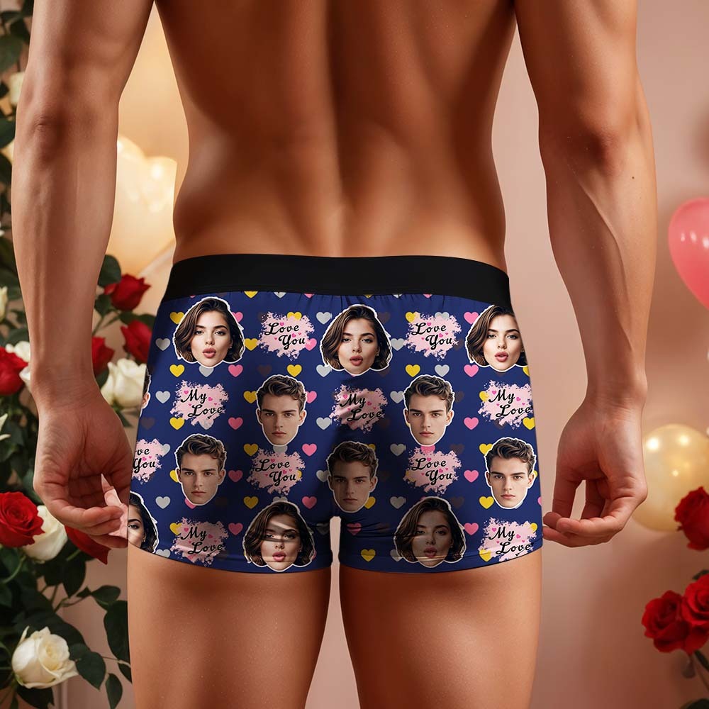 Custom Boxers Face Boxers Personalized Pink Love You Boxer Shorts Men's Underwear Valentine's Day Gifts - mysiliconefoodbag