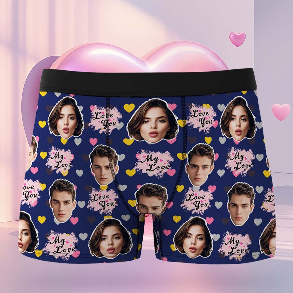 Custom Boxers Face Boxers Personalized Pink Love You Boxer Shorts Men's Underwear Valentine's Day Gifts - mysiliconefoodbag