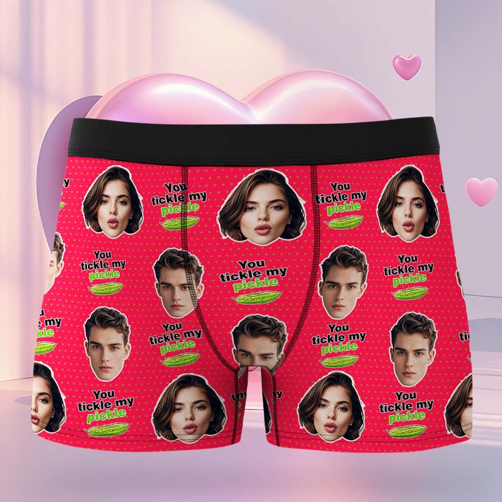 Custom Boxers Face Boxers Personalized You Tickle My Pickle Boxers Shorts Men's Underwear Valentine's Day Gifts - mysiliconefoodbag