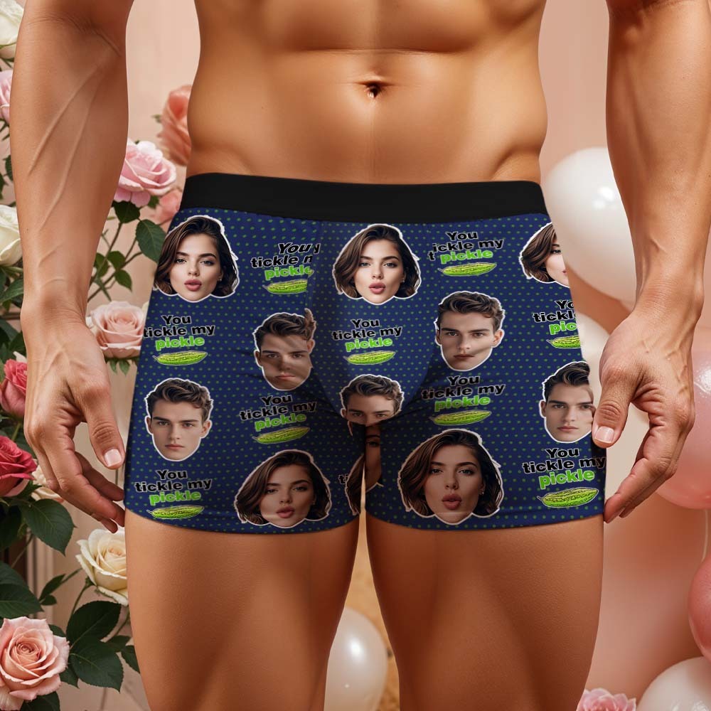 Custom Boxers Face Boxers Personalized You Tickle My Pickle Boxers Shorts Men's Underwear Valentine's Day Gifts - mysiliconefoodbag