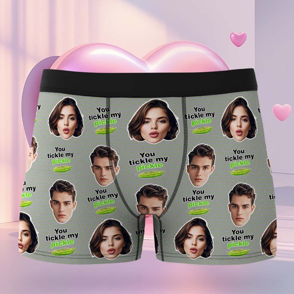 Custom Boxers Face Boxers Personalized You Tickle My Pickle Boxers Shorts Men's Underwear Valentine's Day Gifts - mysiliconefoodbag