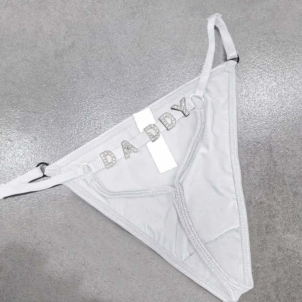 Custom Text Thong With Crystal Letter Name Multicolor Easy Tear Up Naughty Couple Cosplay Blood Bursting Underwear Valentine's Gift For Him Adujuestable Size - mysiliconefoodbag