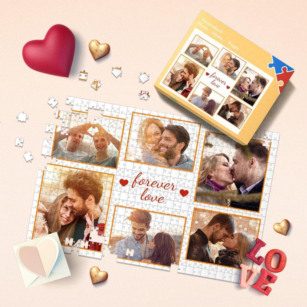 Custom Collage Puzzle Name&Photo on Jigsaw Puzzle Love Forever Best Gift - mysiliconefoodbag