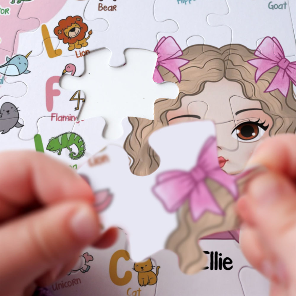 Kids Custom Jigsaw Puzzle | Personalized Name Puzzle Cute Animal Alphabet Puzzle