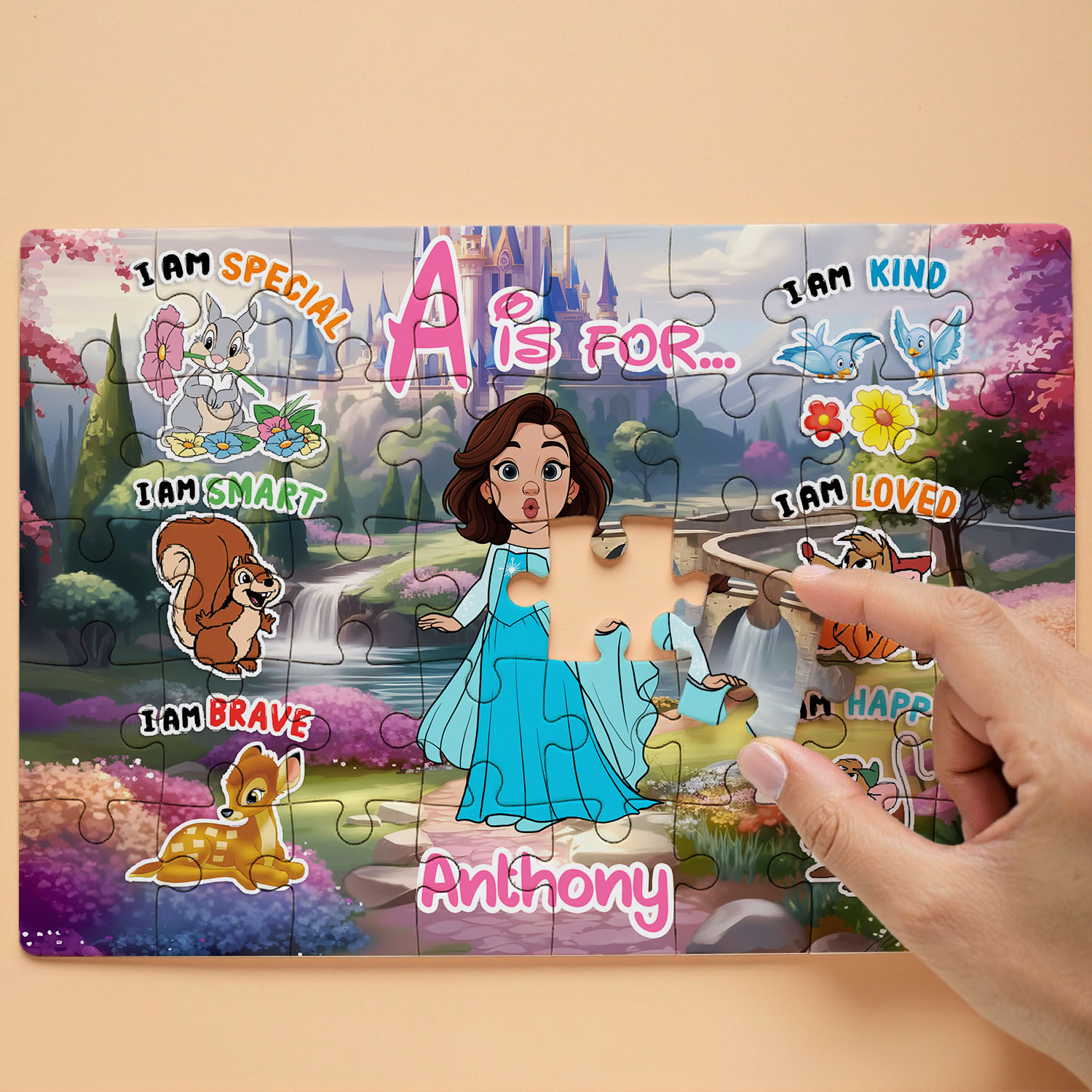 Personalized Cartoon Kids Puzzle Custom Face, Outfit, Background & Name | Fun Learning Gift for Children