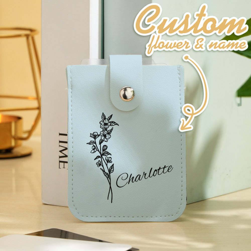 Personalized Birth Flower Wallet with Name Mini Pull-out Card Holder Wallet Gift for Her - mysiliconefoodbag
