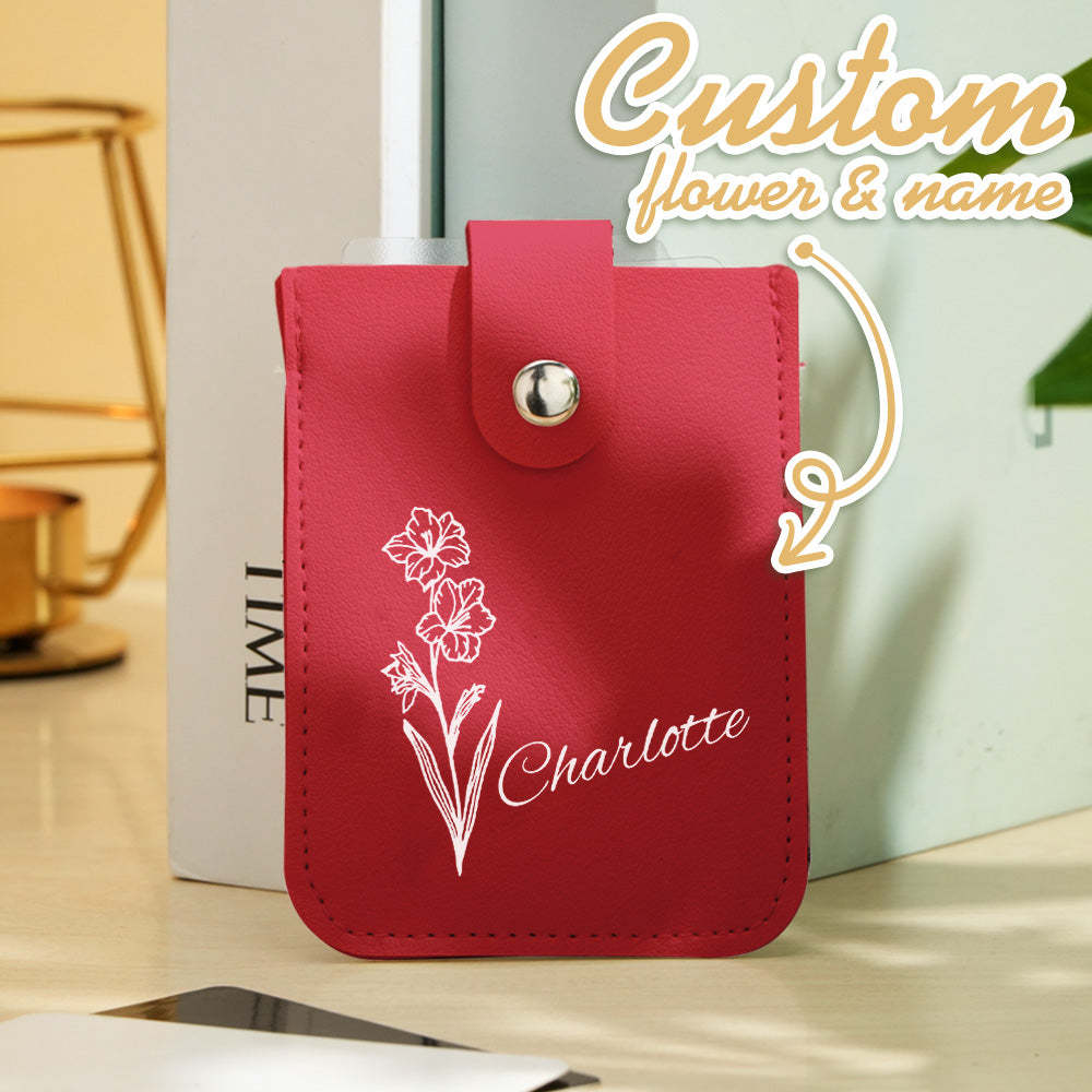 Personalized Birth Flower Wallet with Name Mini Pull-out Card Holder Wallet Gift for Her - mysiliconefoodbag
