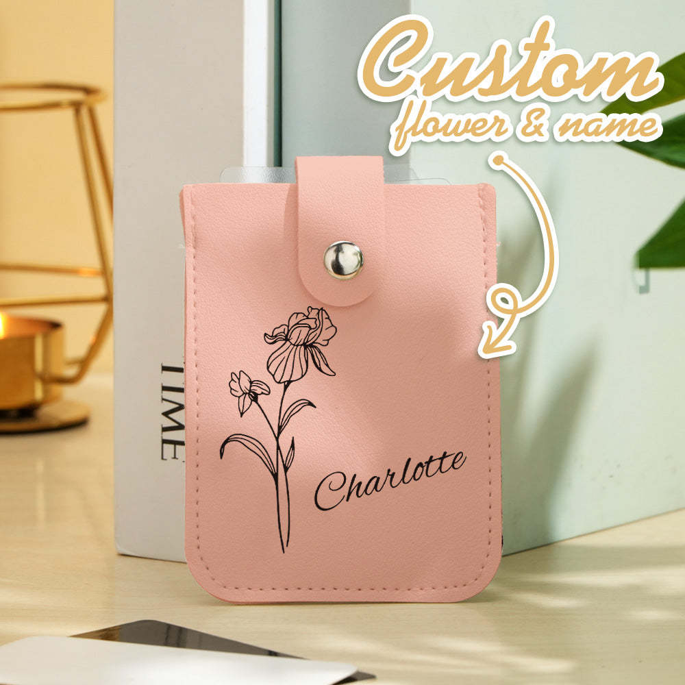 Personalized Birth Flower Wallet with Name Mini Pull-out Card Holder Wallet Gift for Her - mysiliconefoodbag