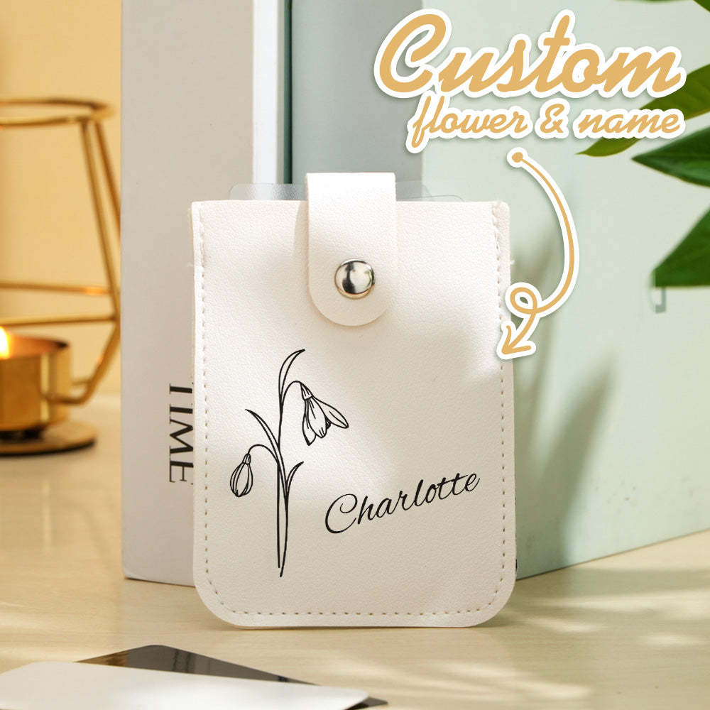 Personalized Birth Flower Wallet with Name Mini Pull-out Card Holder Wallet Gift for Her - mysiliconefoodbag