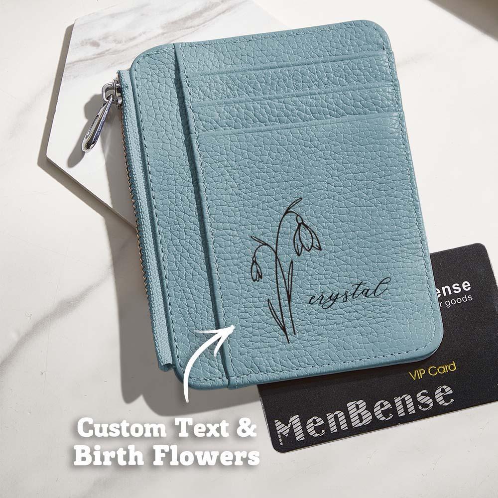 Personalized Birth Flower Leather Wallet with Name 8 Card Slots Wallet Birthday Gift for Her - mysiliconefoodbag