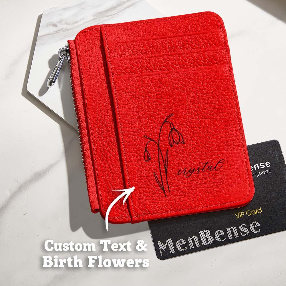 Personalized Birth Flower Leather Wallet with Name 8 Card Slots Wallet Birthday Gift for Her - mysiliconefoodbag