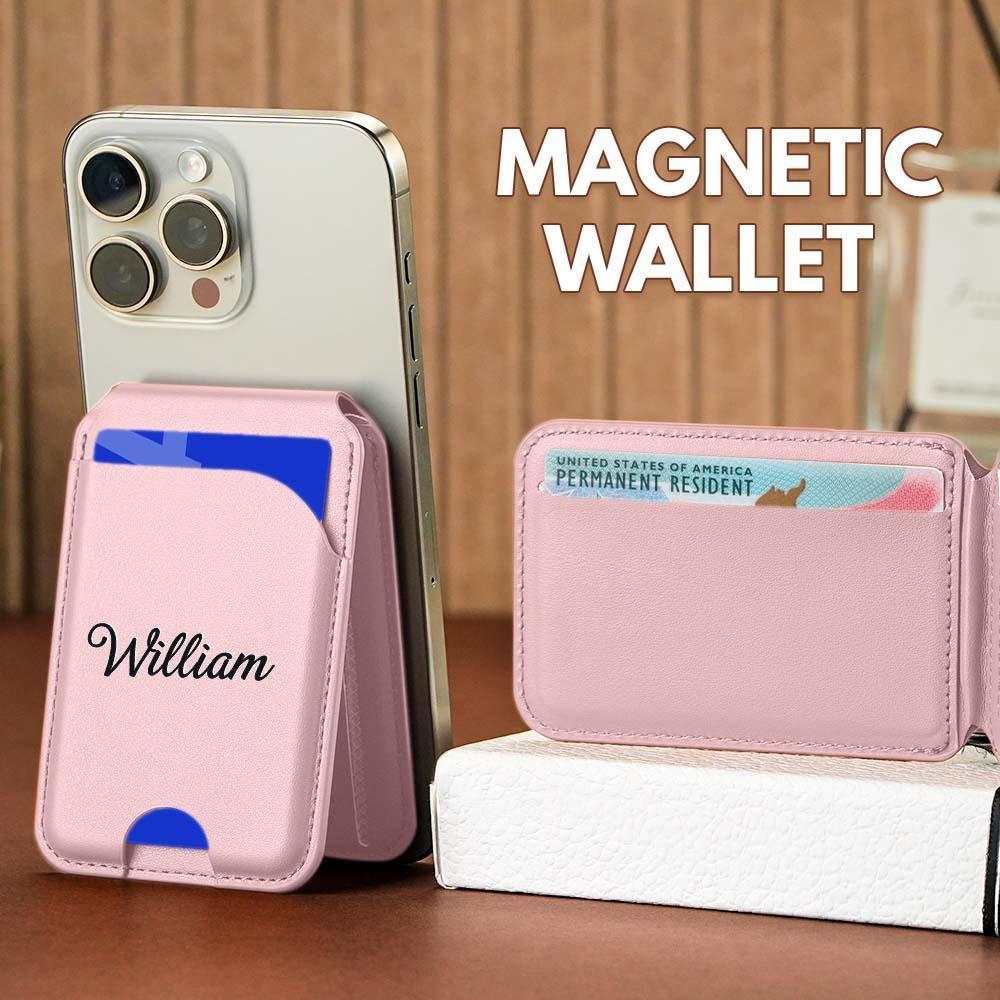 Personalized initials card pocket for iPhone magnetic faux leather flip stand, wallet with card slots, custom name clip