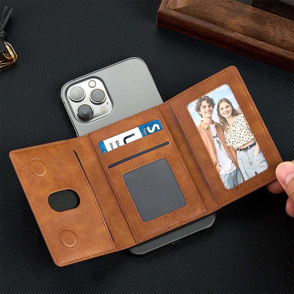 TriFold Magnetic Wallet with Phone Stand Genuine Leather Card Holder Viewer Perfect Gift for Men