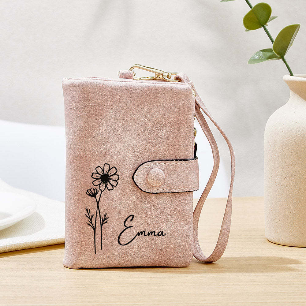 Personalized Name Birth Flower Wallet Card Holder Birthday Gift for her - mysiliconefoodbag