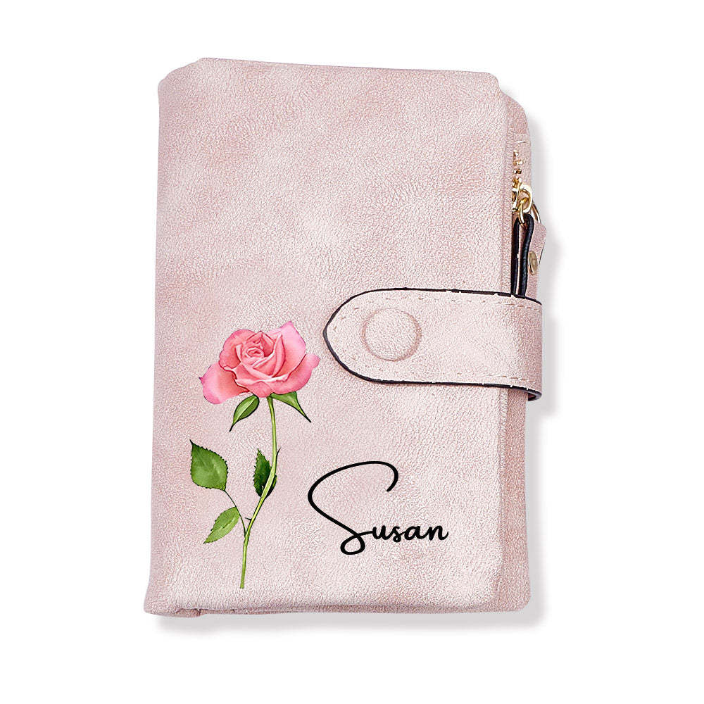 Personalized Name Colorful Birth Flower Wallet Card Holder Birthday Gift for her - mysiliconefoodbag